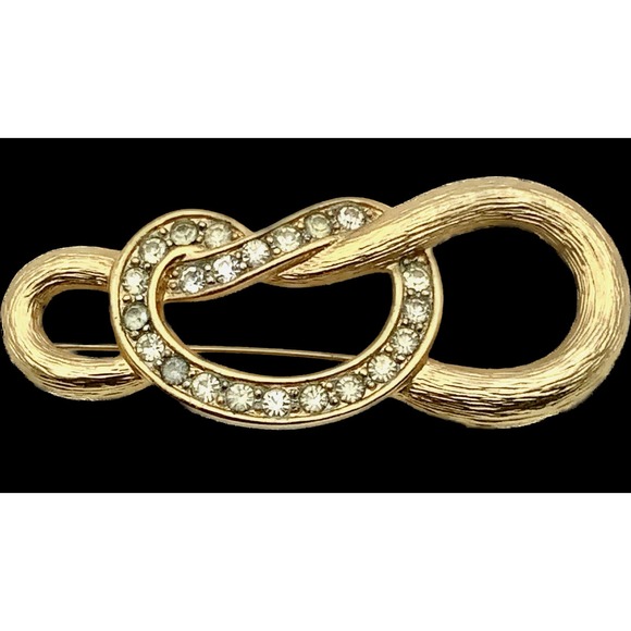 Large Vintage Brushed Gold Pin with inset rhinestones - Picture 2 of 5